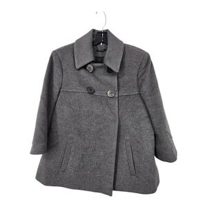 Elie Tahari Cashmere Wool Pea Coat Womens LG XL Grey Double Breasted Preppy Warm